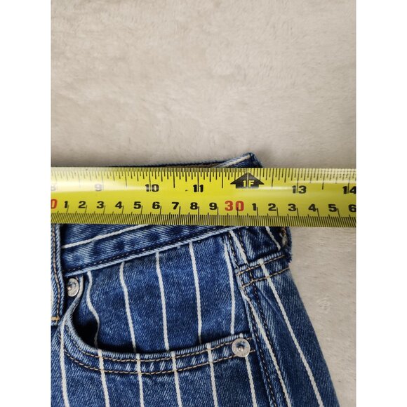 American Eagle Mom Jeans Womens 00 Blue White STRIPED Denim HIGH RISE 24 X 27 - Picture 15 of 16